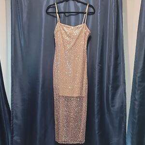 Astr Gold + Pink Sequin Midi Dress